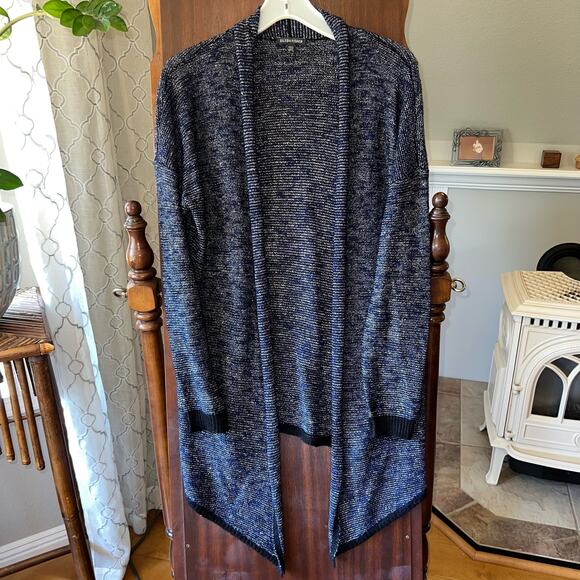 Eileen Fisher Size Medium Cardigan Open Front Karma Linen Blend Blue - Picture 1 of 8